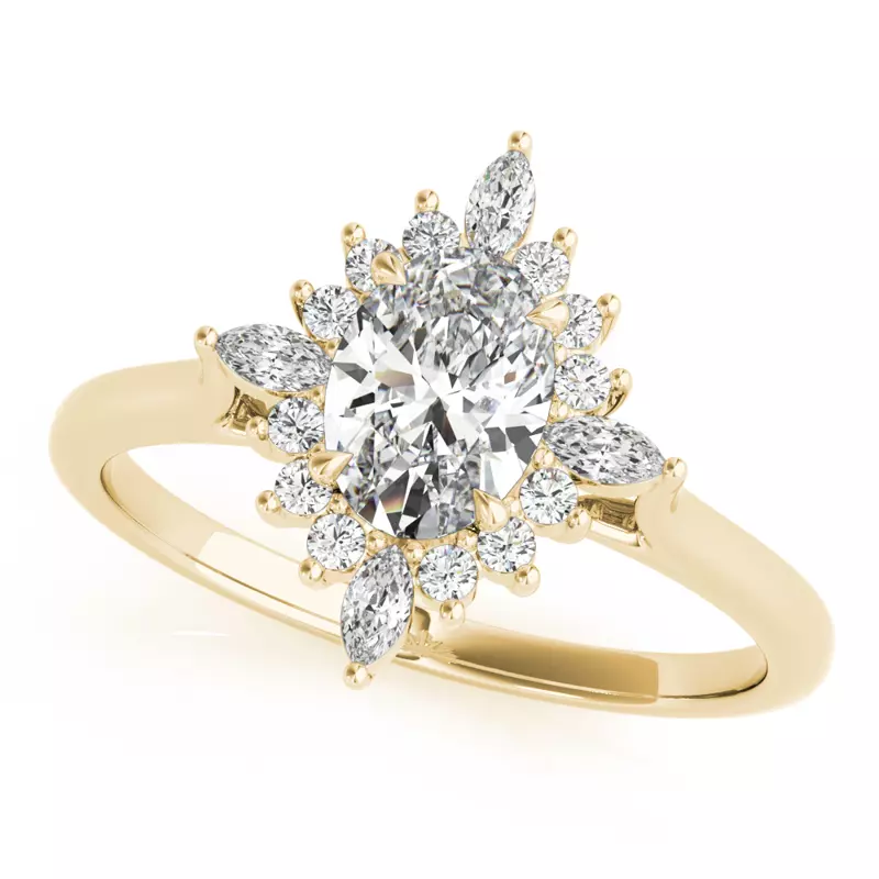 18K Yellow Gold Rose Oval Halo Engagement Ring