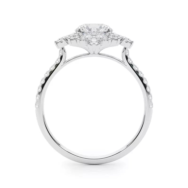 14K White Gold Carla Marquise And Round Diamond Halo Engagement Ring