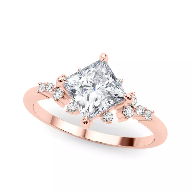 14K Rose Gold Juniper Scattered Diamond Engagement Ring