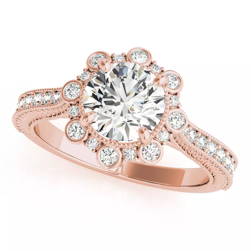 14K Rose Gold Elodie Vintage Inspired Halo Engagement Ring