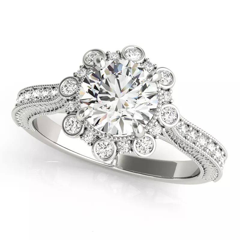 14K White Gold Elodie Vintage Inspired Halo Engagement Ring