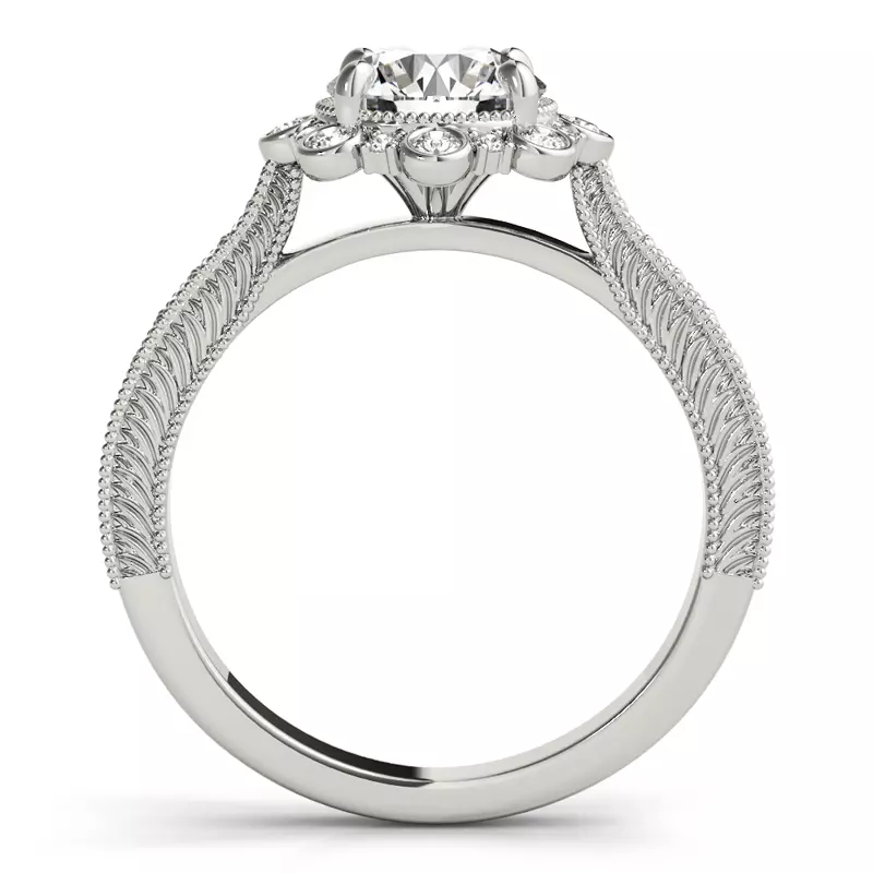 14K White Gold Elodie Vintage Inspired Halo Engagement Ring