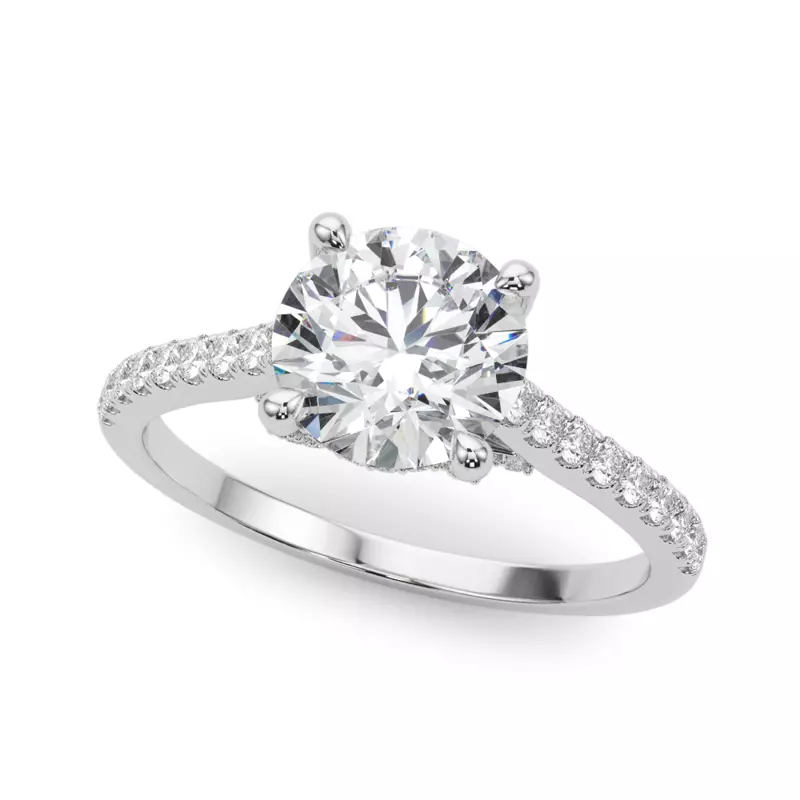 14K White Gold Kendi Trellis Style Pave Diamond Engagement Ring