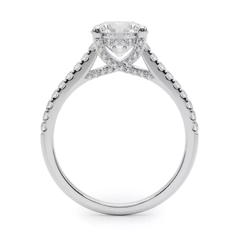 14K White Gold Kendi Trellis Style Pave Diamond Engagement Ring