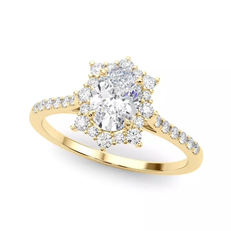 14K Yellow Gold Starburst Halo Engagement Ring