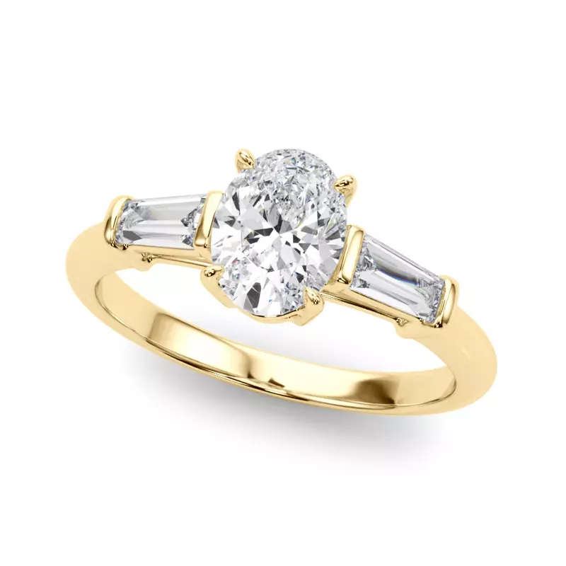 18K Yellow Gold Brisbane Three-Stone Oval & Baguette Engagement Ring