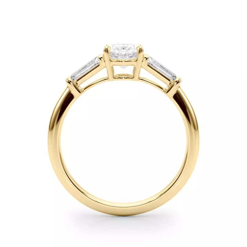 18K Yellow Gold Brisbane Three-Stone Oval & Baguette Engagement Ring
