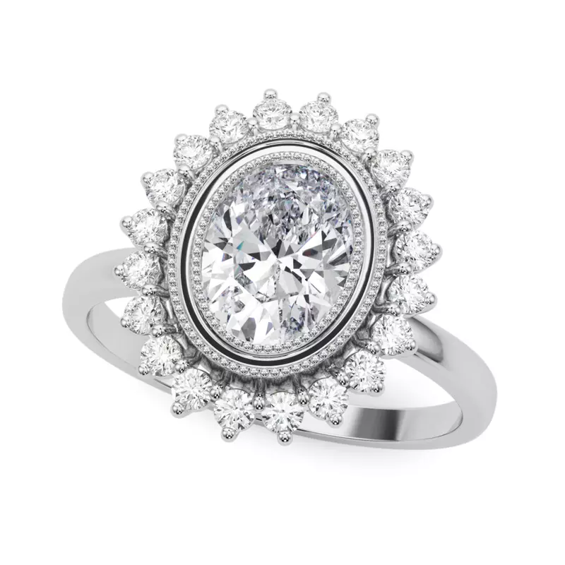 14K White Gold Aylin Vintage Inspired Oval Halo Engagement Ring