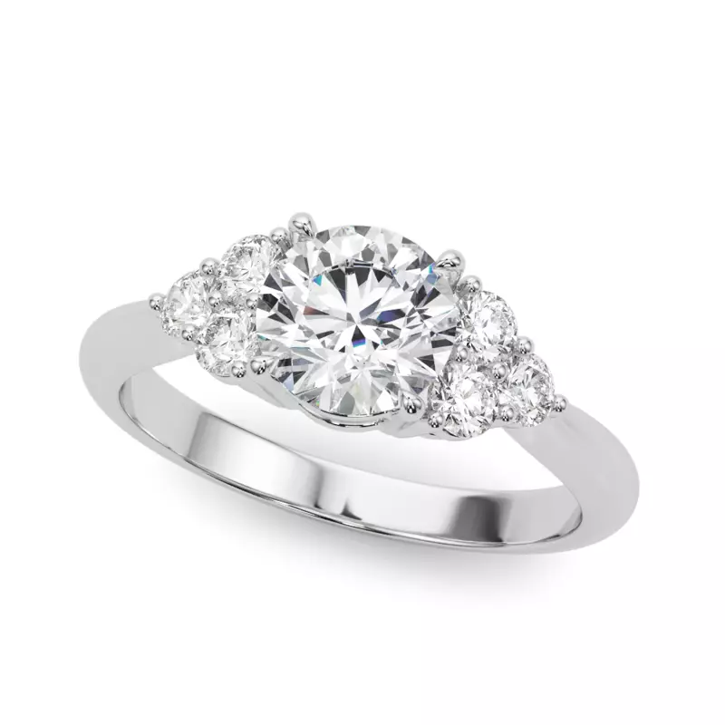Platinum Edula Round Brilliant Engagement Ring With Diamond Clusters
