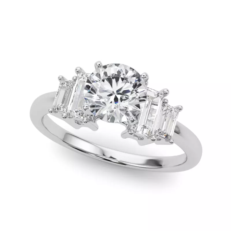 14K White Gold Pearlessa Modern Baguette Diamond Engagement Ring