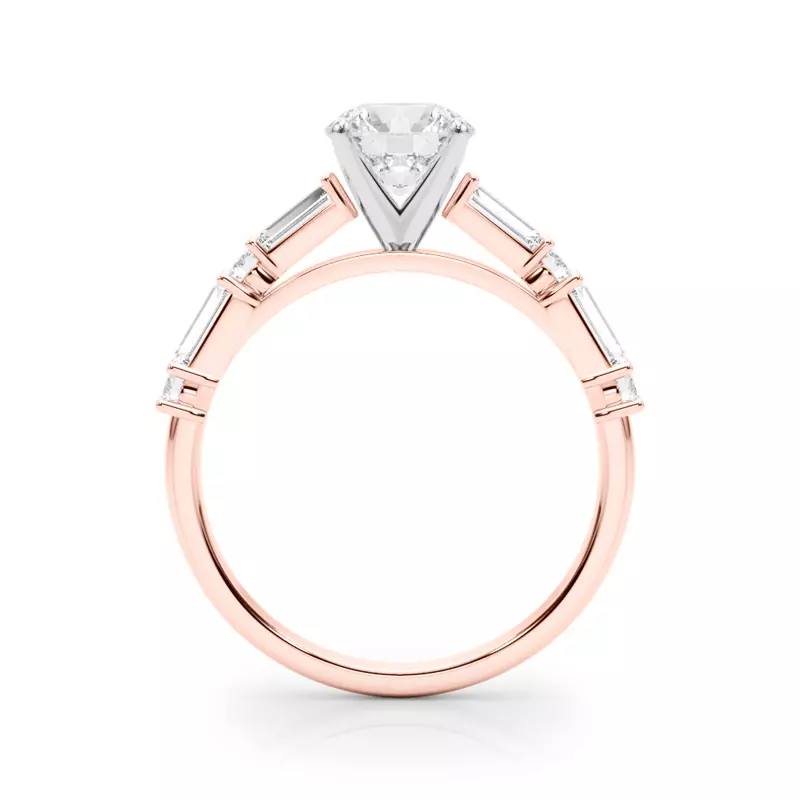 14K Rose Gold Amberine Baguette And Round Diamond Engagement Ring