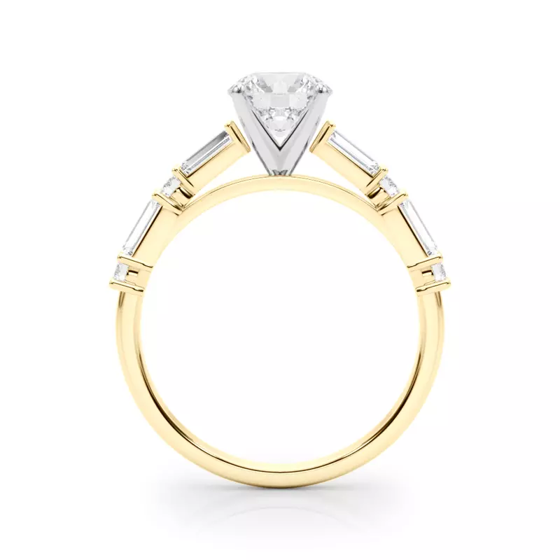 14K Yellow Gold Amberine Baguette And Round Diamond Engagement Ring