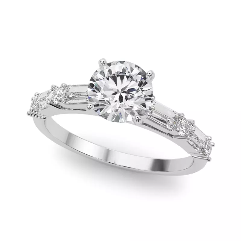 Platinum Amberine Baguette And Round Diamond Engagement Ring