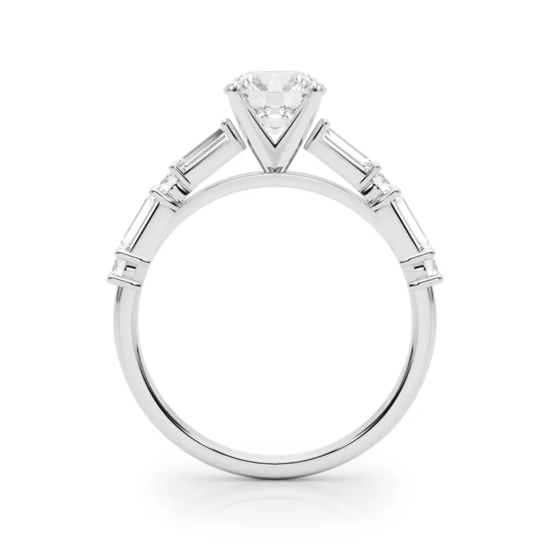 Platinum Amberine Baguette And Round Diamond Engagement Ring