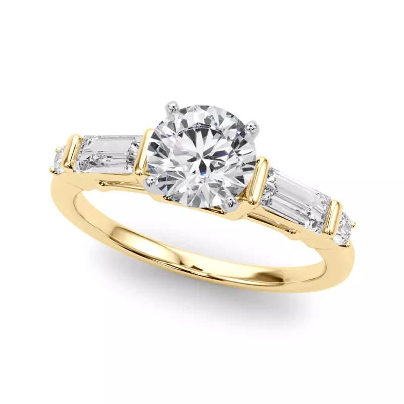 14K Yellow Gold Ioliten Baguette And Round Diamond Engagement Ring