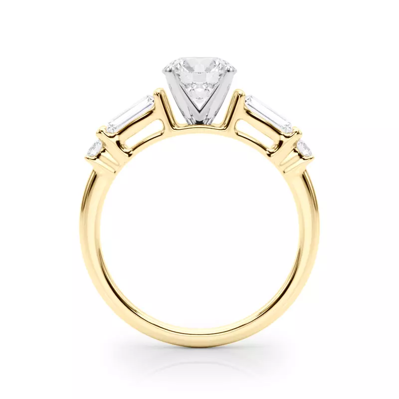 14K Yellow Gold Ioliten Baguette And Round Diamond Engagement Ring