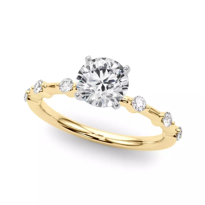18K Yellow Gold Gemaris Prong Set Diamond Station Engagement Ring