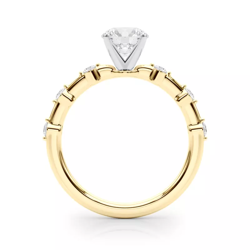 18K Yellow Gold Gemaris Prong Set Diamond Station Engagement Ring