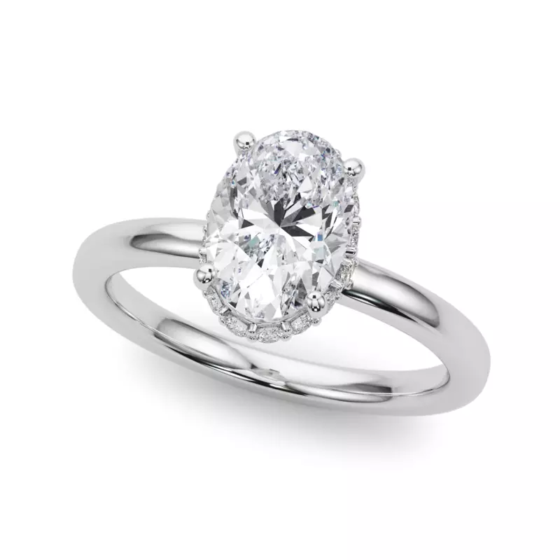 18K White Gold Cerise Hidden Halo Oval Engagement Ring