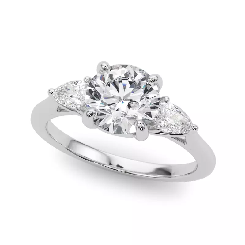 18K White Gold Daphne Pear Three-Stone Diamond Engagement Ring