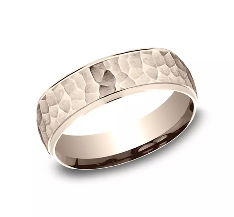 14K Rose Gold Hammered Drop Edge Comfort-Fit Band (6mm)