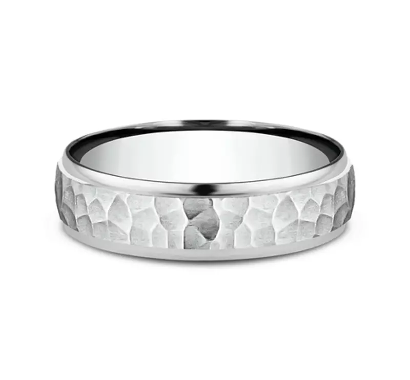 Platinum Hammered Drop Edge Comfort-Fit Band (6mm)