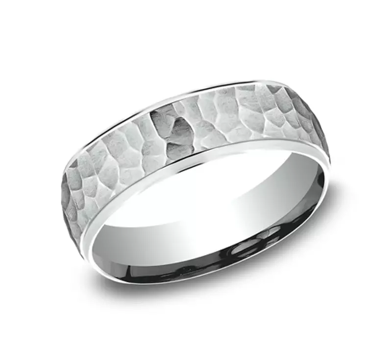 Platinum Hammered Drop Edge Comfort-Fit Band (6mm)