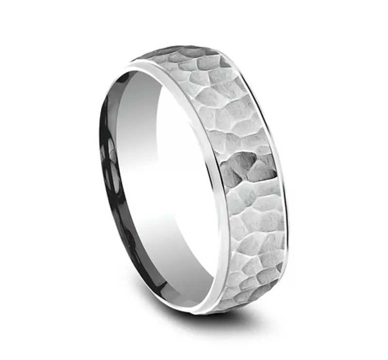 Platinum Hammered Drop Edge Comfort-Fit Band (6mm)