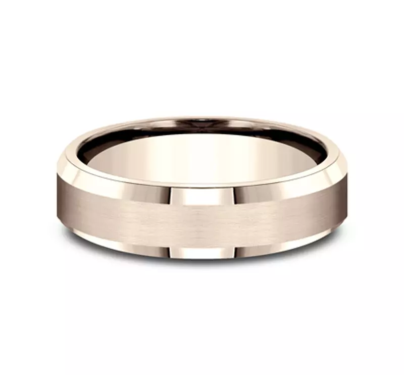 Satin Bevel Edge Comfort-Fit Band (6mm) - 14K Rose Gold
