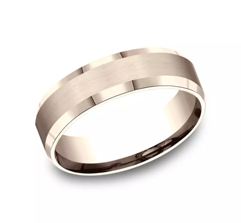Satin Bevel Edge Comfort-Fit Band (6mm) - 14K Rose Gold