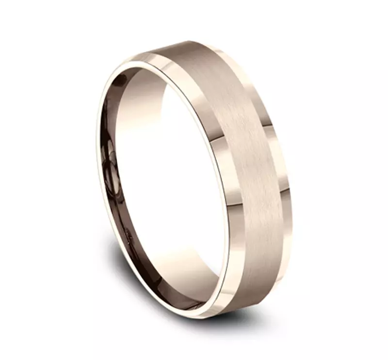 Satin Bevel Edge Comfort-Fit Band (6mm) - 14K Rose Gold