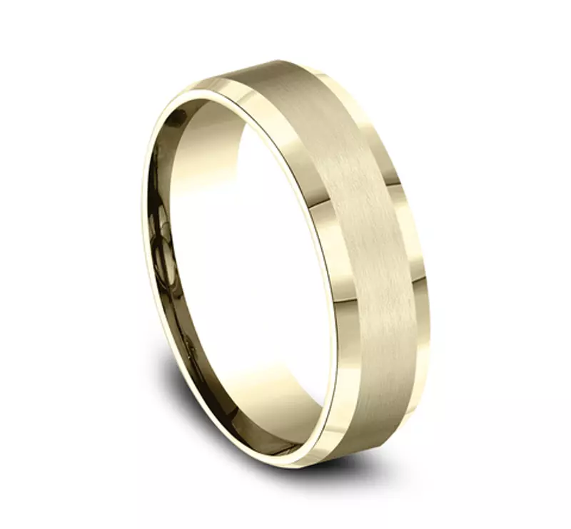 14K Yellow Gold Satin Bevel Edge Comfort-Fit Band (6mm)