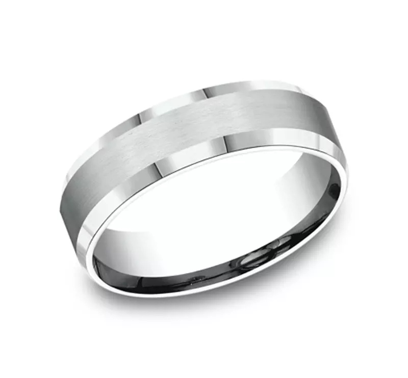 Platinum Satin Bevel Edge Comfort-Fit Band (6mm)
