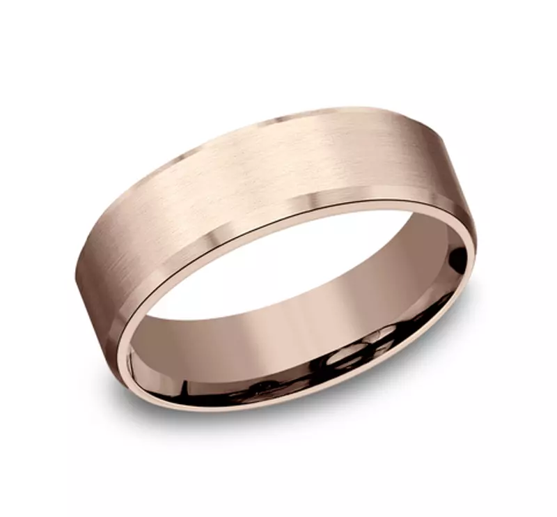 14K Rose Gold Satin Center Beveled Edge Comfort-Fit Band (7mm)