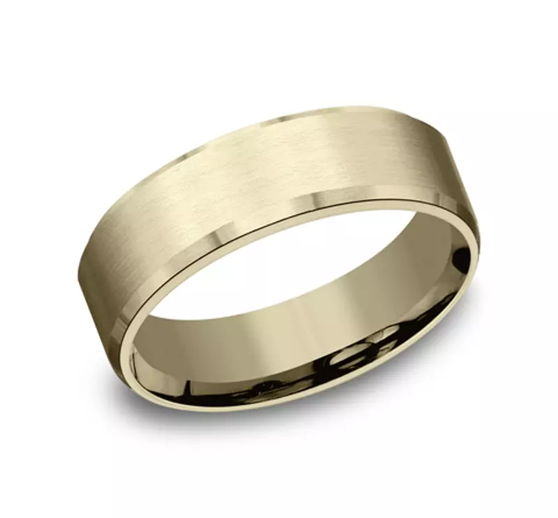14K Yellow Gold Satin Center Beveled Edge Comfort-Fit Band (7mm)