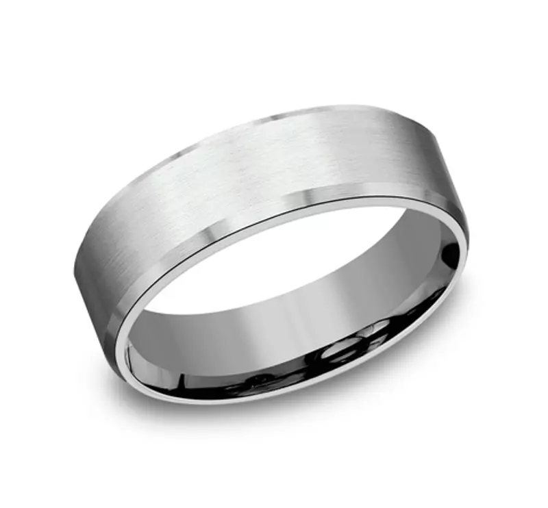 Platinum Satin Center Beveled Edge Comfort-Fit Band (7mm)