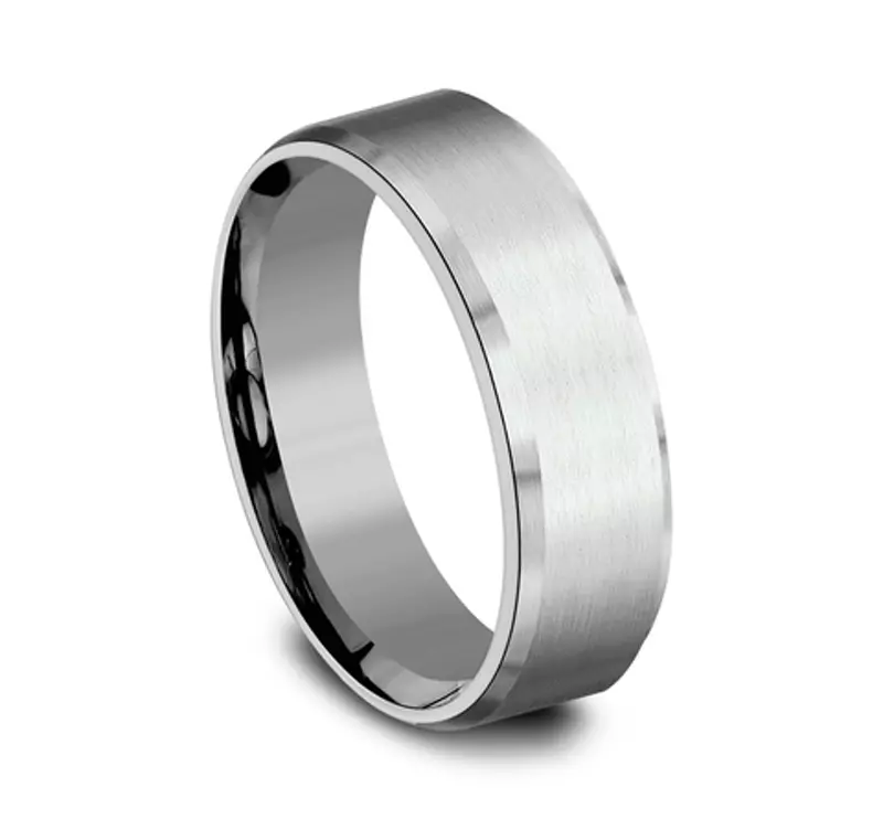 Platinum Satin Center Beveled Edge Comfort-Fit Band (7mm)