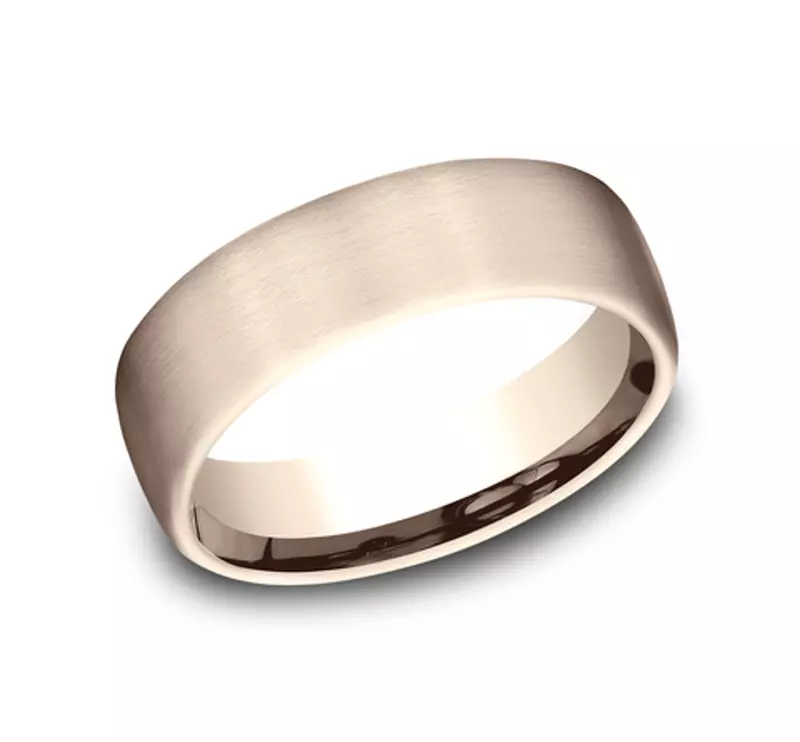 14K Rose Gold Satin Low Dome Comfort-Fit Band (6.5mm)