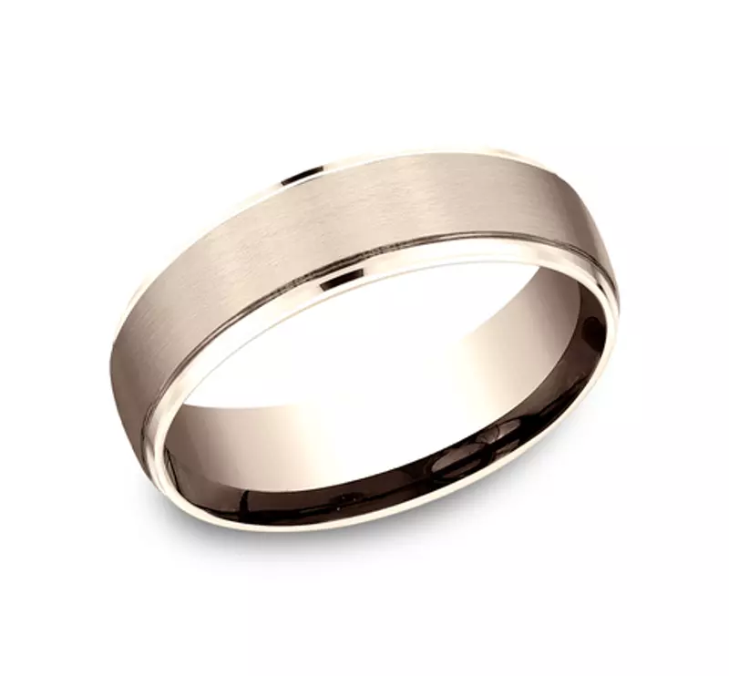 14K Rose Gold Brushed Edge-Line Comfort-Fit Band (6.5mm)