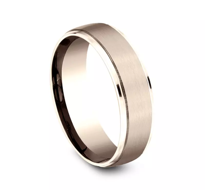 14K Rose Gold Brushed Edge-Line Comfort-Fit Band (6.5mm)