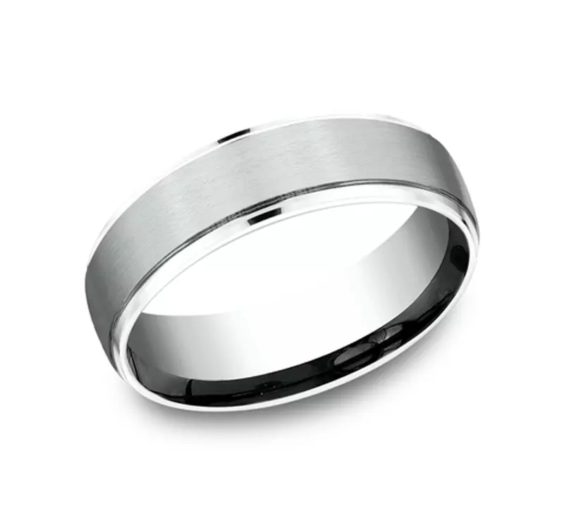 14K White Gold Brushed Edge-Line Comfort-Fit Band (6.5mm)