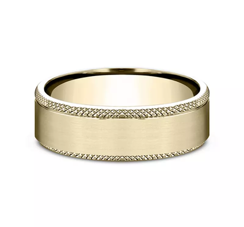 Satin Center Knurled Edge Comfort-Fit Band (6.5mm)