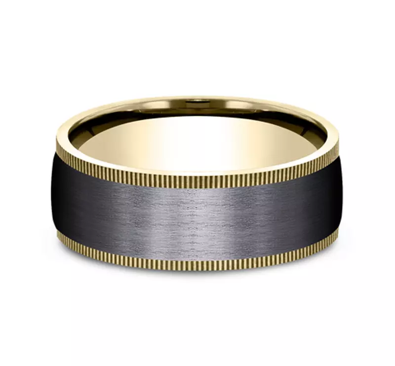 14K Yellow Gold Satin Titanium Coin Edge Comfort-Fit Band (8mm)