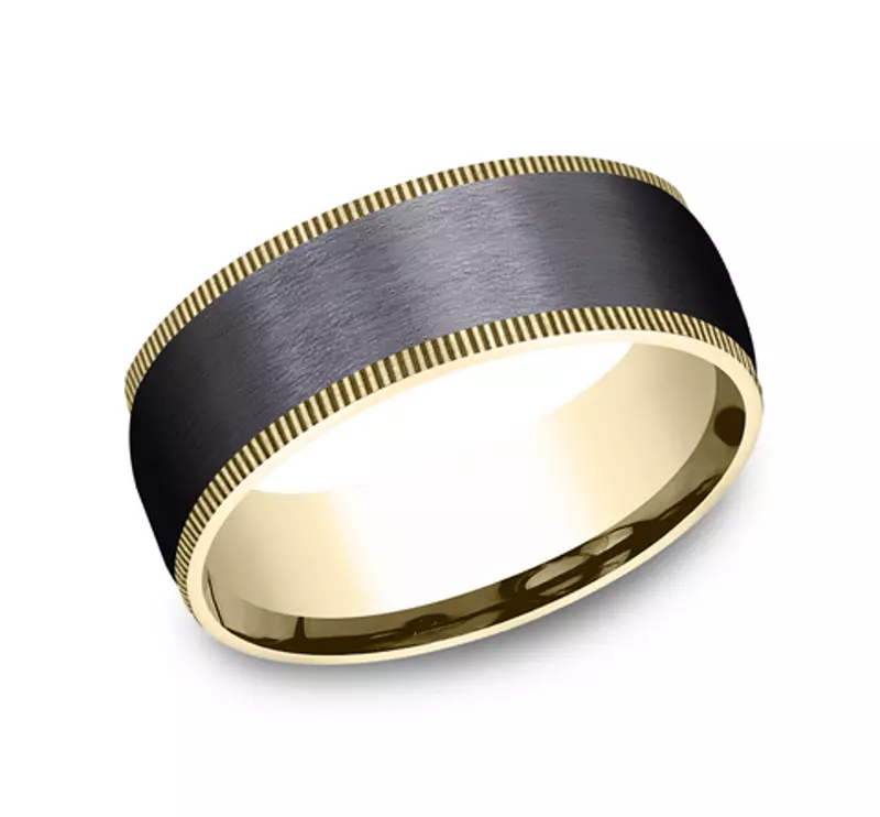 14K Yellow Gold Satin Titanium Coin Edge Comfort-Fit Band (8mm)