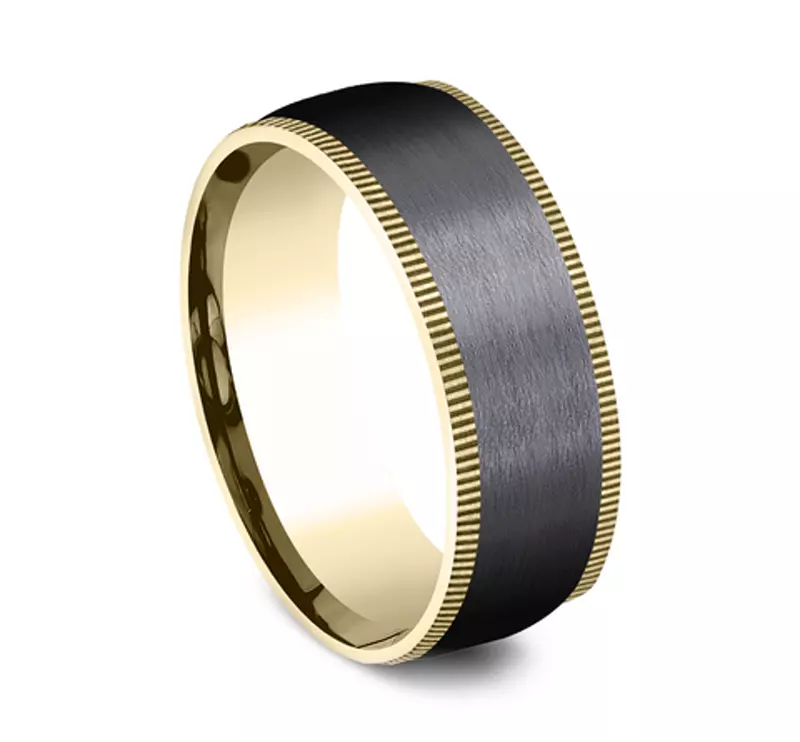 14K Yellow Gold Satin Titanium Coin Edge Comfort-Fit Band (8mm)