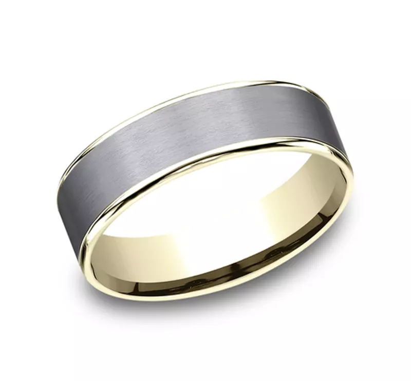 Yellow Gold 14k & Tantalum Satin Tantalum Two-Tone Comfort-Fit Band (6.5mm)