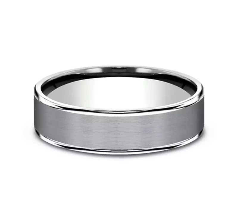 White Gold 14k & Tantalum Satin Tantalum Two-Tone Comfort-Fit Band (6.5mm)