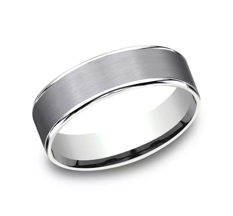 White Gold 14k & Tantalum Satin Tantalum Two-Tone Comfort-Fit Band (6.5mm)