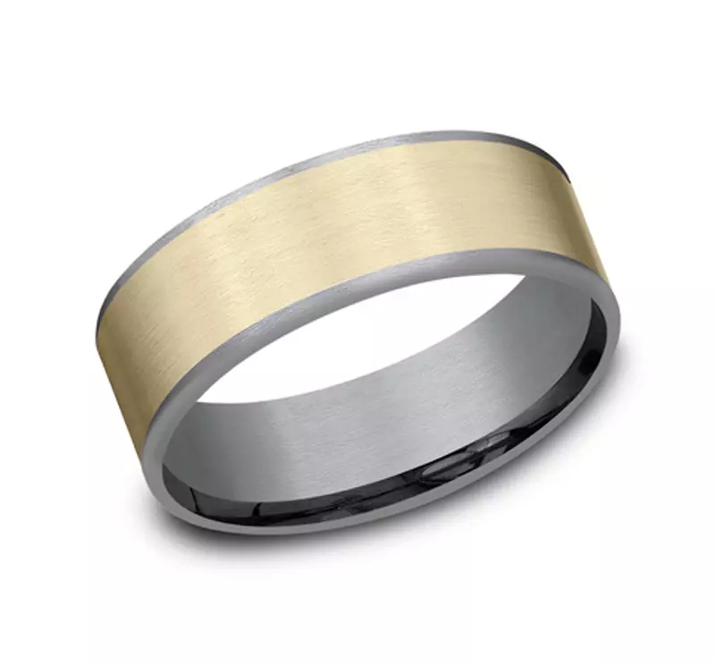 Yellow Gold 14k & Tantalum Satin Tantalum Two-Tone Comfort-Fit Band (7.5mm)