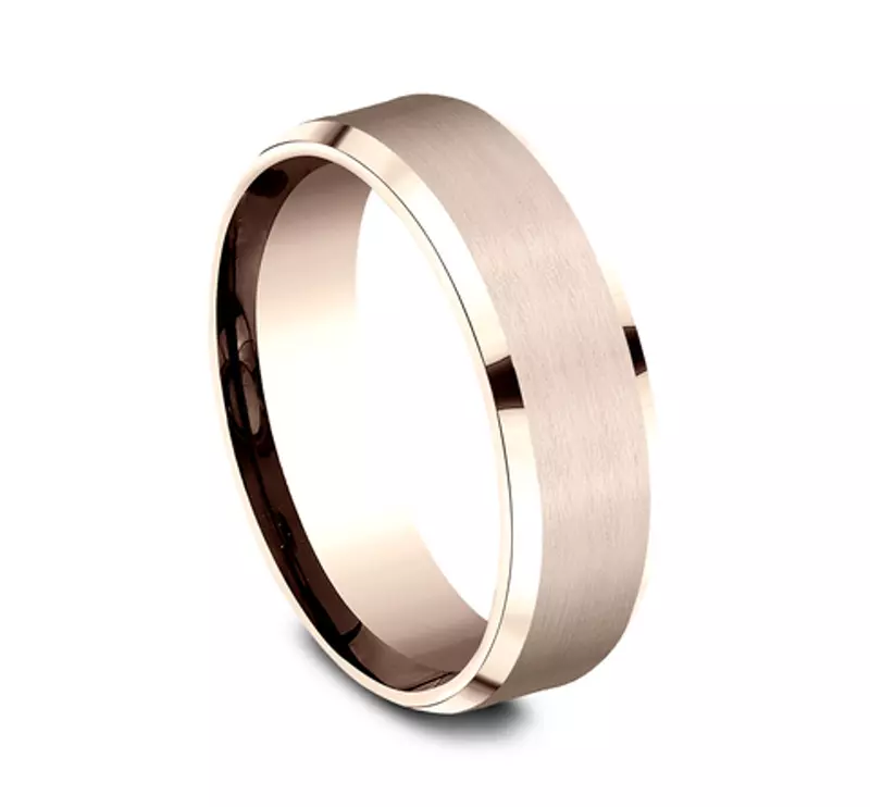 14K Rose Gold Satin Finish Beveled Edge Comfort Fit Band (7mm)